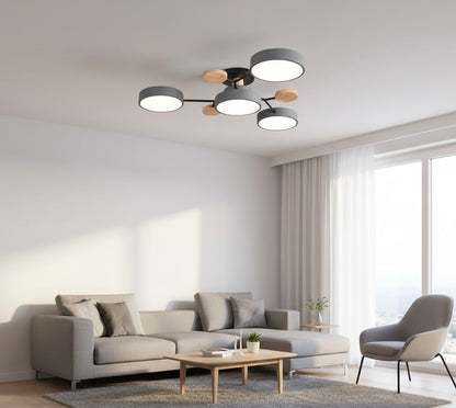 Modern circular LED flush mount ceiling light with iron frame and acrylic diffuser for indoor residential spaces