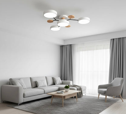 Modern circular LED flush mount ceiling light with iron frame and acrylic diffuser for indoor residential spaces
