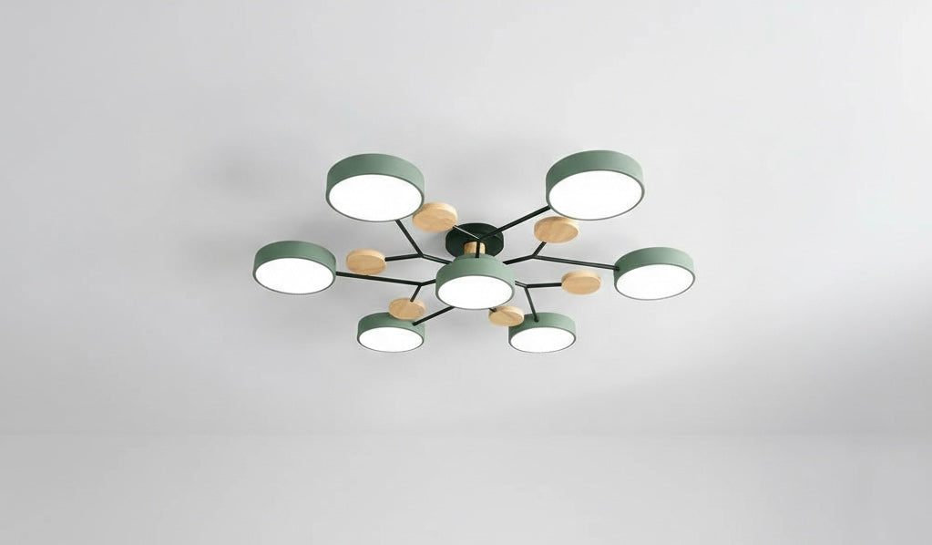 Modern circular LED flush mount ceiling light with iron frame and acrylic diffuser for indoor residential spaces