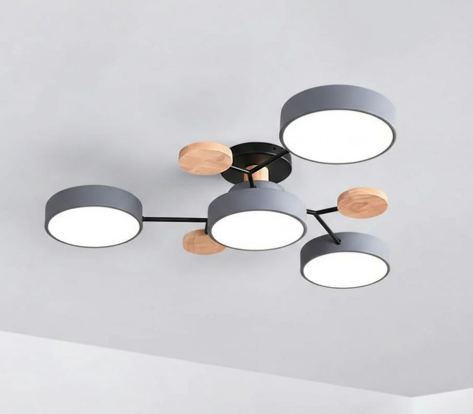 Modern circular LED flush mount ceiling light with iron frame and acrylic diffuser for indoor residential spaces