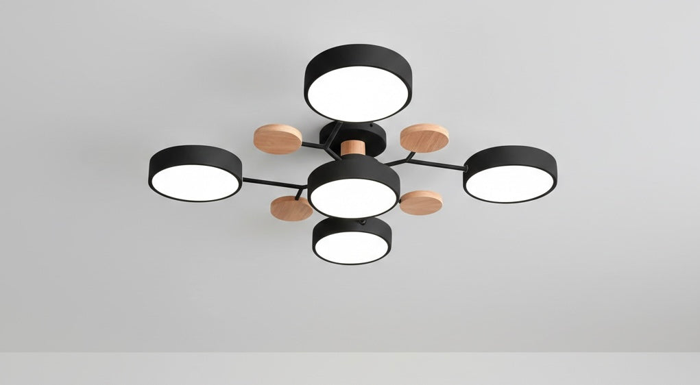 Modern circular LED flush mount ceiling light with iron frame and acrylic diffuser for indoor residential spaces
