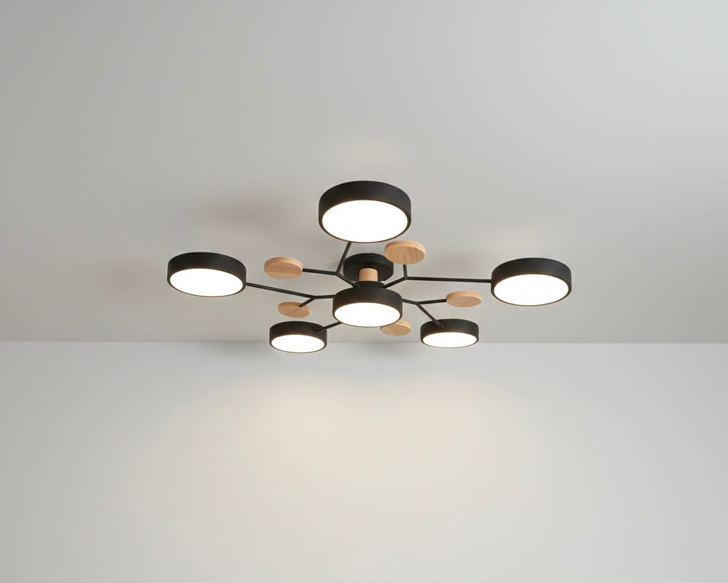 Modern circular LED flush mount ceiling light with iron frame and acrylic diffuser for indoor residential spaces