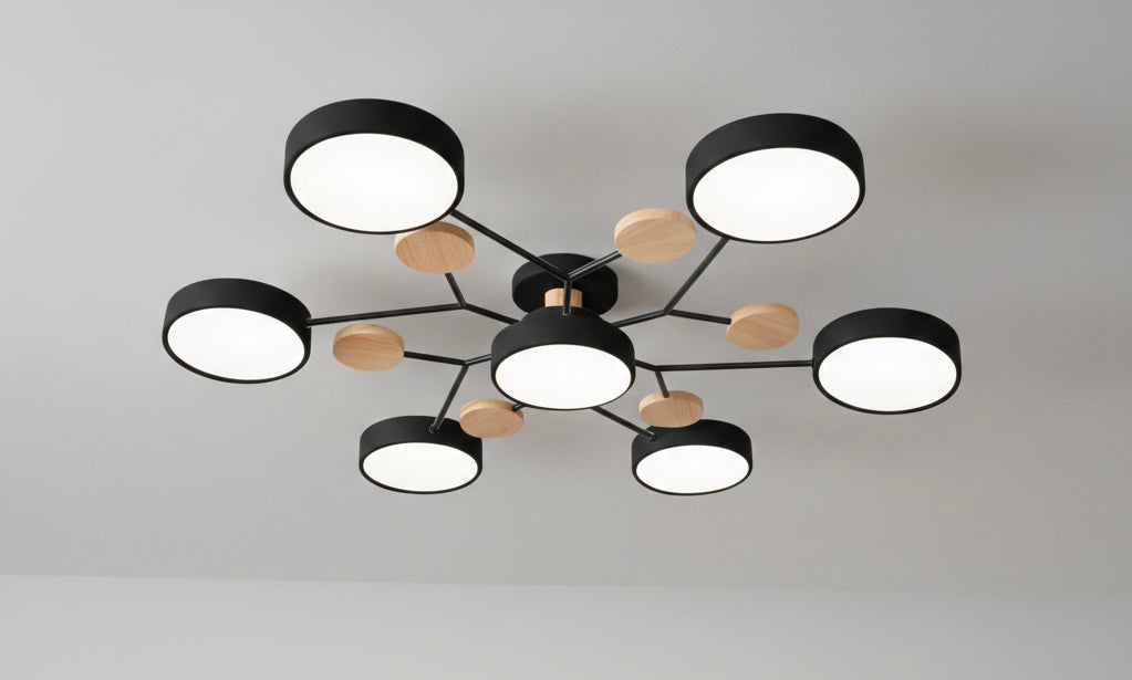 Modern circular LED flush mount ceiling light with iron frame and acrylic diffuser for indoor residential spaces