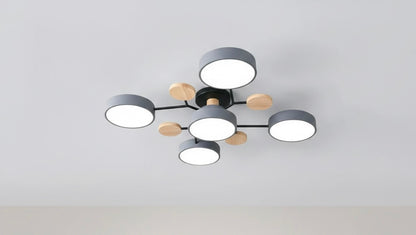 Modern circular LED flush mount ceiling light with iron frame and acrylic diffuser for indoor residential spaces