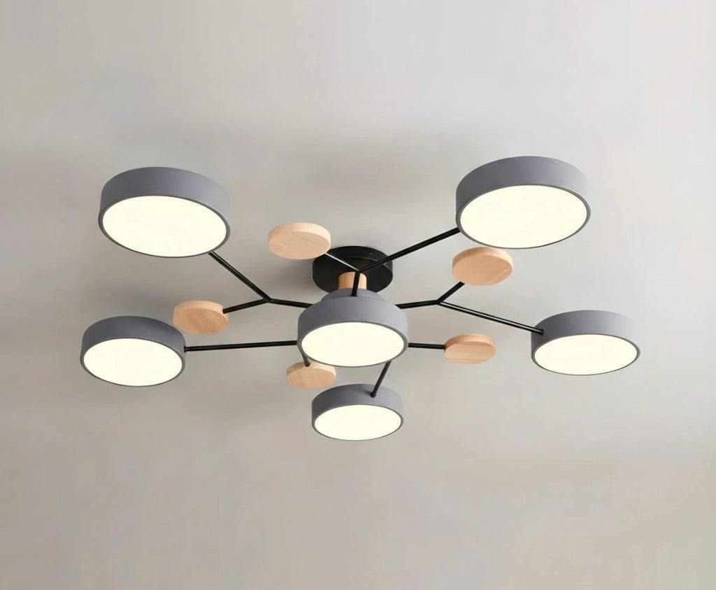 Modern circular LED flush mount ceiling light with iron frame and acrylic diffuser for indoor residential spaces