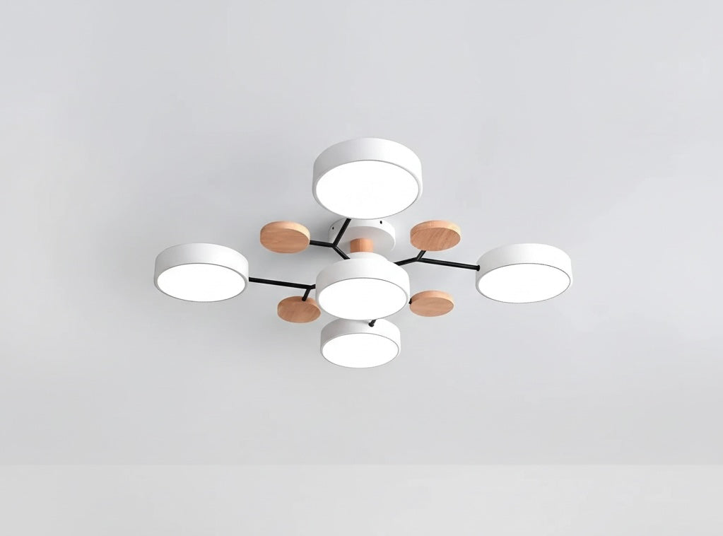 Modern circular LED flush mount ceiling light with iron frame and acrylic diffuser for indoor residential spaces