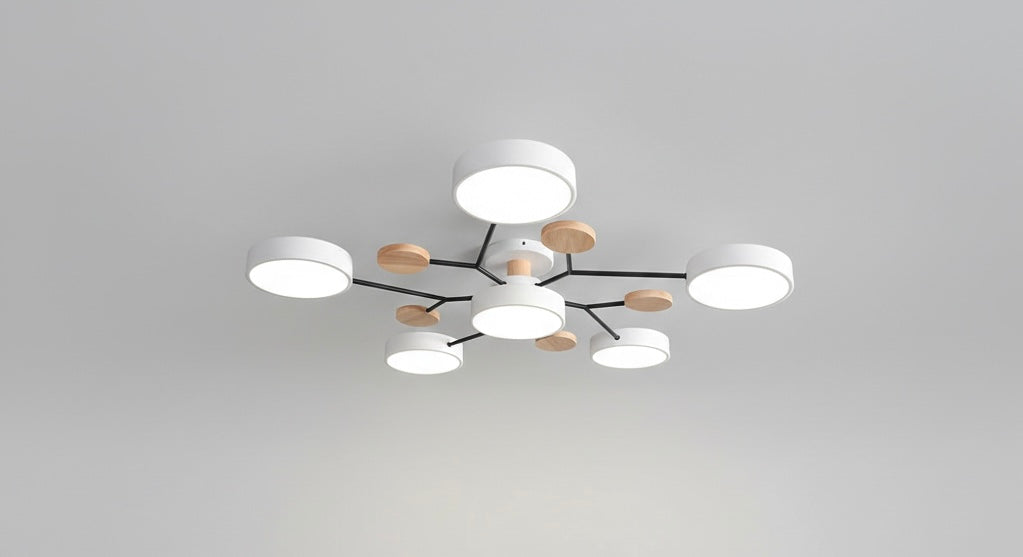 Modern circular LED flush mount ceiling light with iron frame and acrylic diffuser for indoor residential spaces