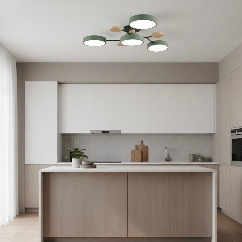 Contemporary circular LED flush mount ceiling light in a modern interior