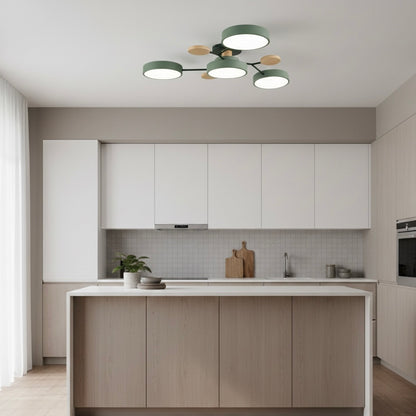 Contemporary circular LED flush mount ceiling light in a modern interior