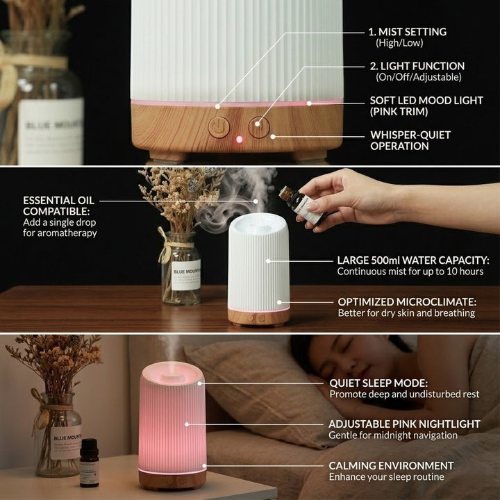 Cool Mist Humidifier &amp; Essential Oil Diffuser | Ultra-Quiet 36dB | 100ml | Remote Control | 8hr+
