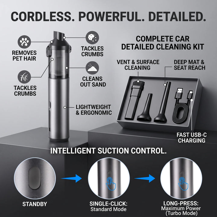 Cordless Car Vacuum | Handheld Body, Angled Crevice Nozzle