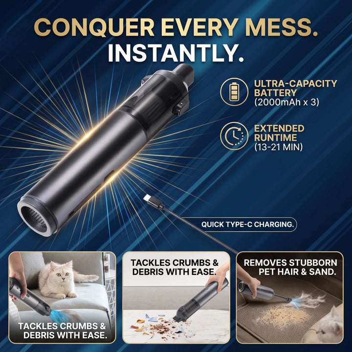Cordless Car Vacuum | Handheld Body, Angled Crevice Nozzle