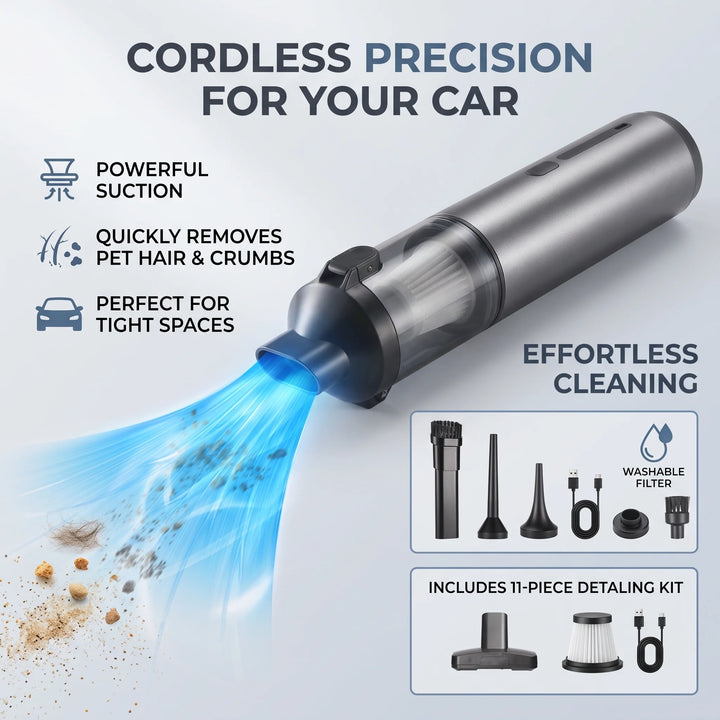 Cordless Car Vacuum | Handheld Body, Angled Crevice Nozzle