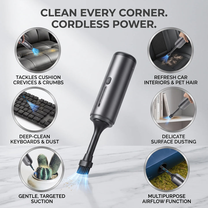 Cordless Car Vacuum | Handheld Body, Angled Crevice Nozzle