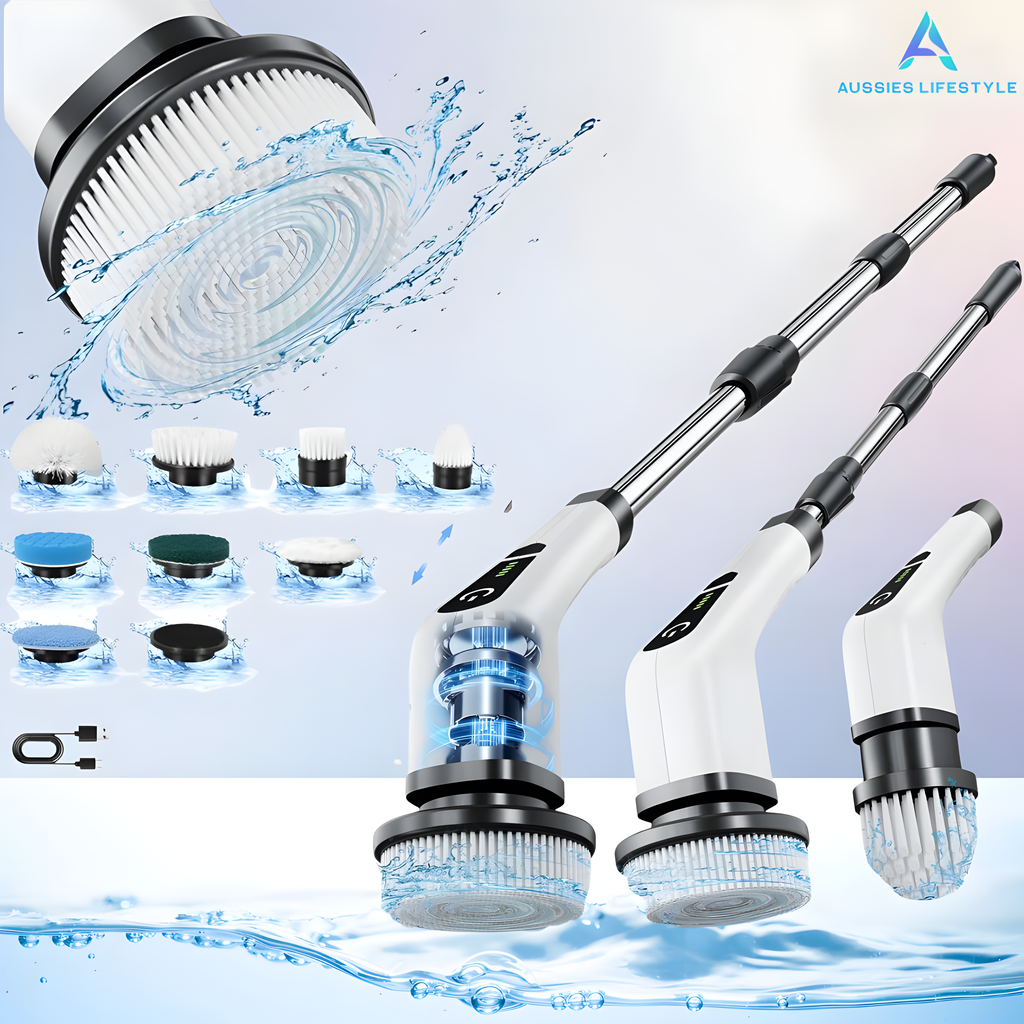 Cordless Electric Rotary Cleaning Brush 9-in-1 | Telescopic Handle, 2 Speeds | Deep Clean for Bathroom &amp; Kitchen