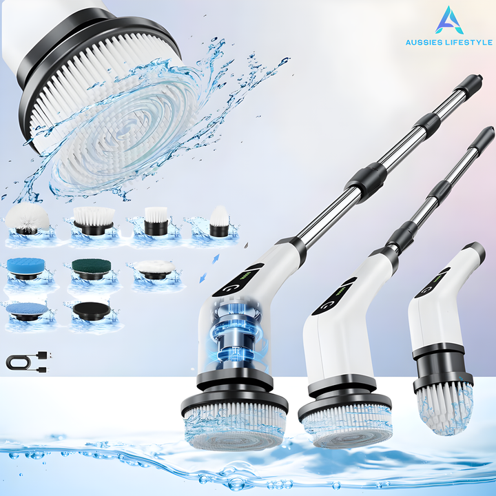 Cordless Electric Rotary Cleaning Brush 9-in-1 | Telescopic Handle, 2 Speeds | Deep Clean for Bathroom &amp; Kitchen