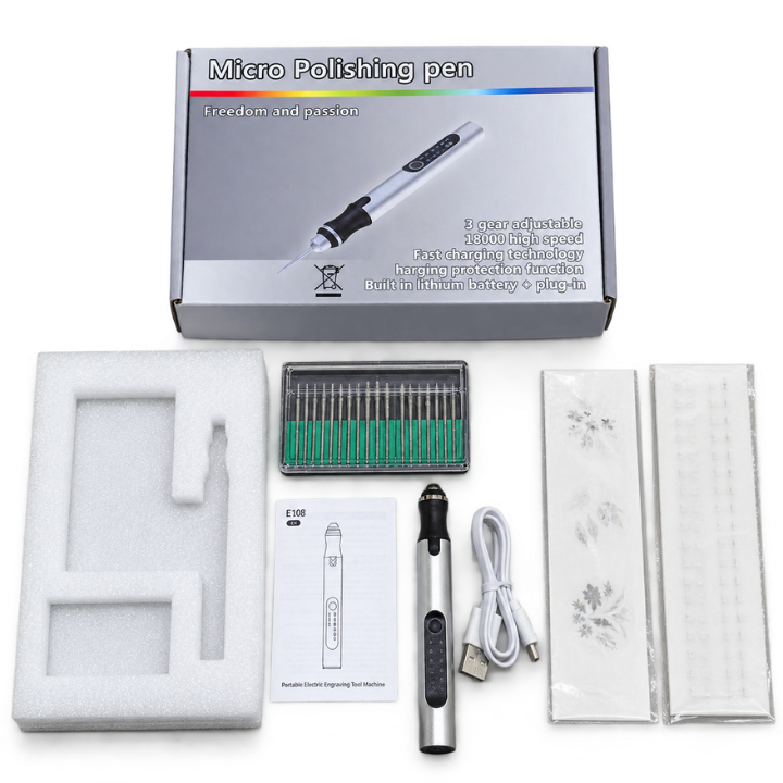 Cordless Engraving Pen Rechargeable USB-C 3-Speed with 18,000 RPM Motor