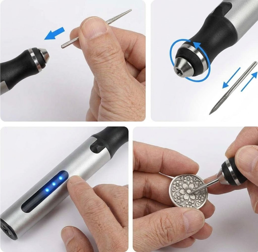 Cordless Engraving Pen Rechargeable USB-C 3-Speed with 18,000 RPM Motor
