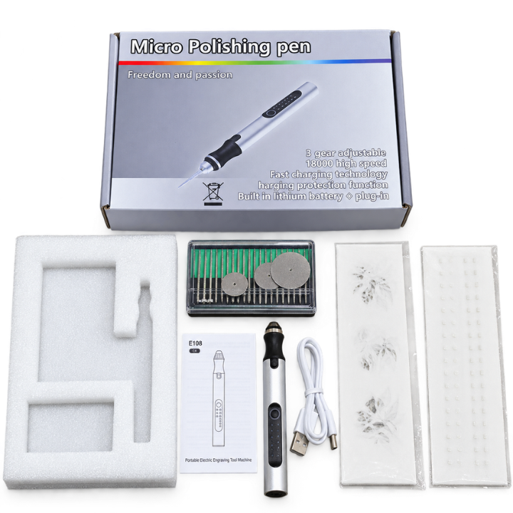 Cordless Engraving Pen Rechargeable USB-C 3-Speed with 18,000 RPM Motor