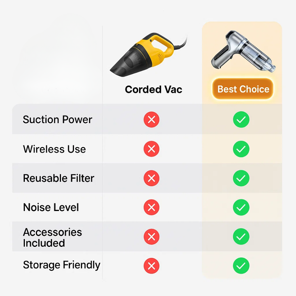 Cordless Handheld Car Vacuum Cleaner | 95,000PA Suction, Vacuum &amp; Blower | 20-Day Battery, USB-C Charging, 6 Attachments
