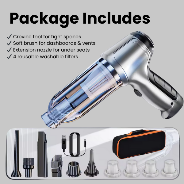 Cordless Handheld Car Vacuum Cleaner | 95,000PA Suction, Vacuum &amp; Blower | 20-Day Battery, USB-C Charging, 6 Attachments