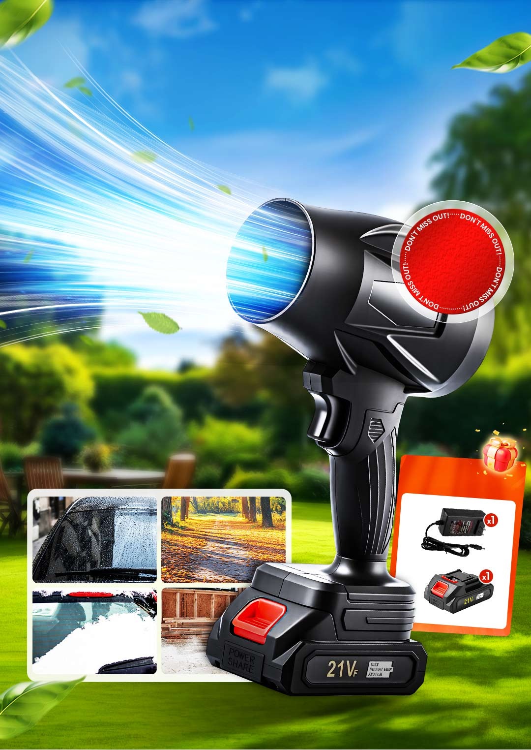 Cordless Leaf Blower | 1050W High-Torque Motor, 20,000 RPM, 5000mAh Battery | Multi-Use for Leaves, Dust &amp; Snow
