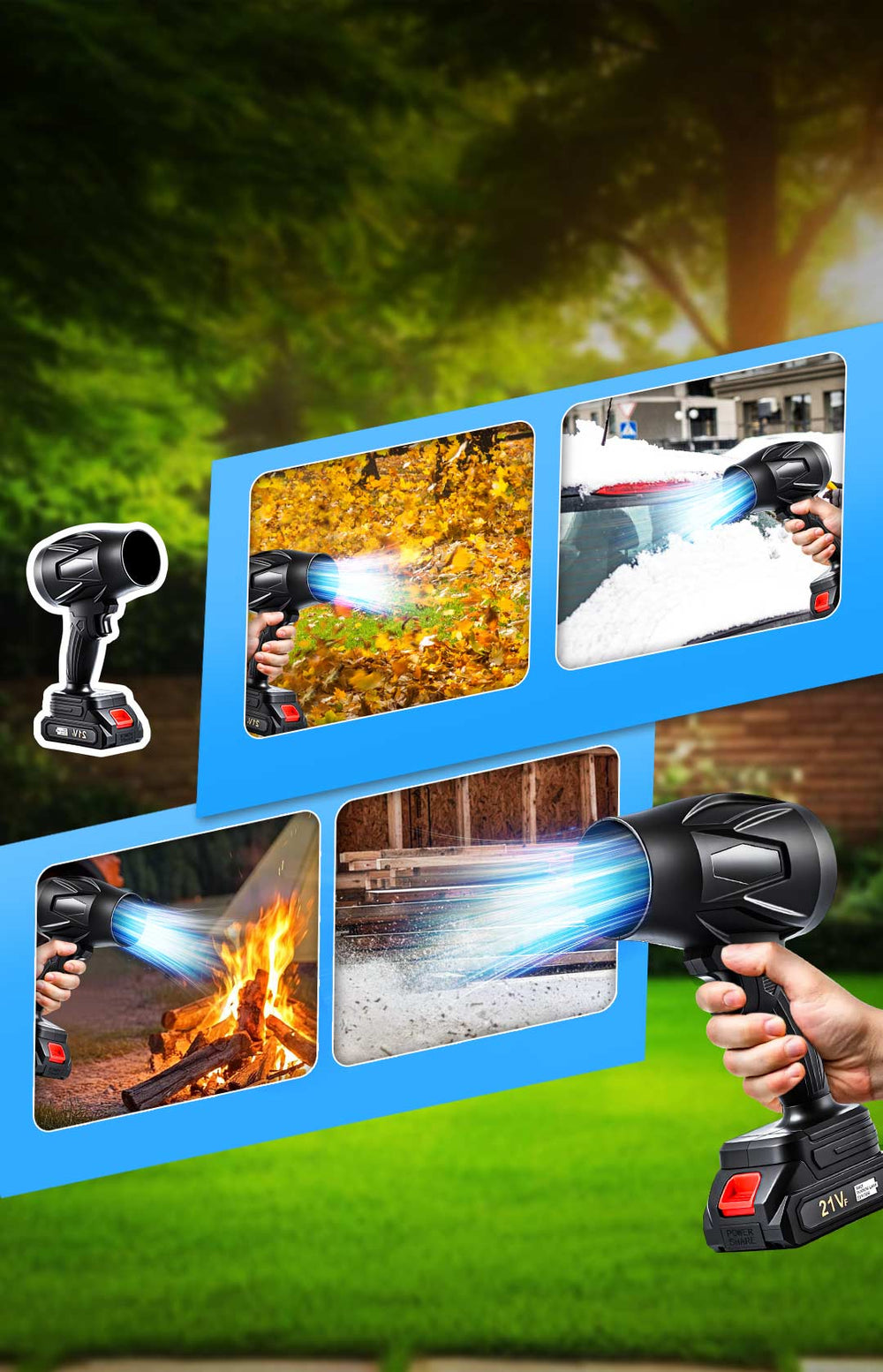 Cordless Leaf & Snow Blower | 1050W Motor, 20,000 RPM Turbofan | 5000mAh Battery, Maintenance-Free, Lightweight Design