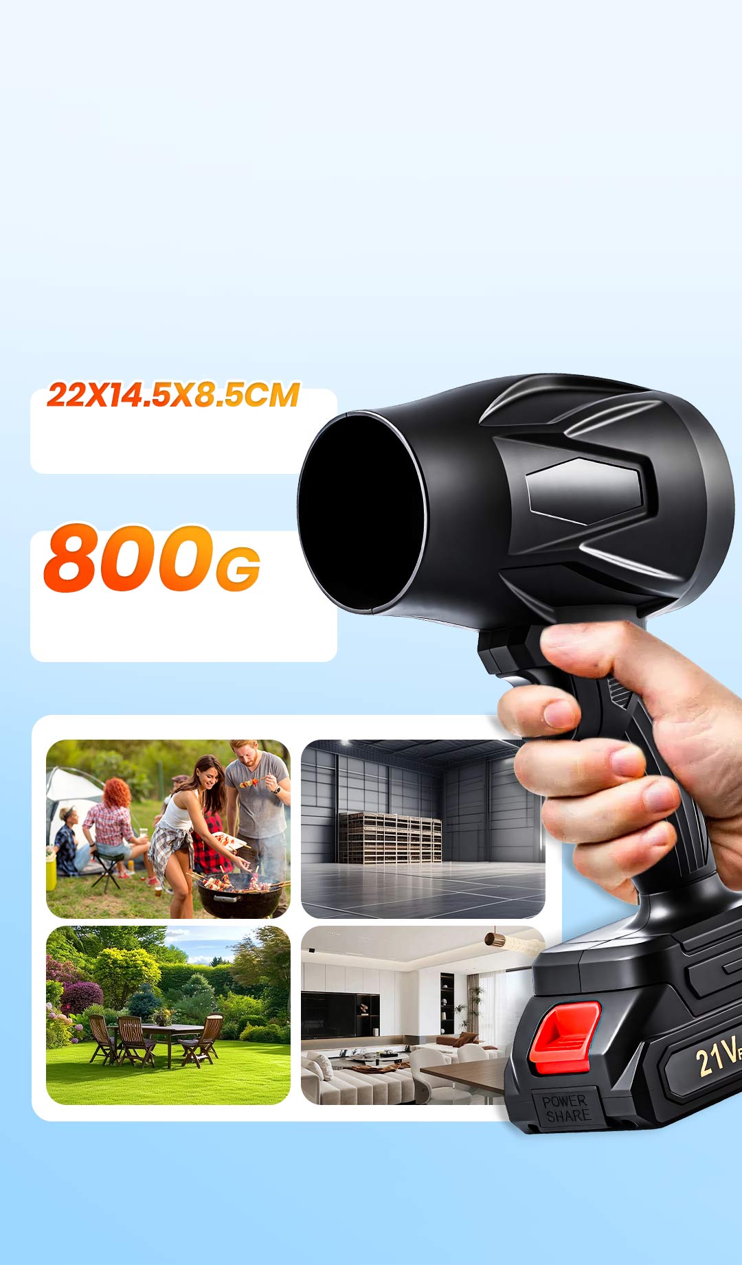 Cordless Leaf &amp; Snow Blower | 1050W Motor, 20,000 RPM Turbofan | 5000mAh Battery, Maintenance-Free, Lightweight Design