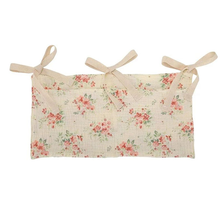 Cotton Crib Storage Organizer | Double Pouch Hanging Design | Tie-On Bedside Storage for Nursery Essentials &amp; Baby Items