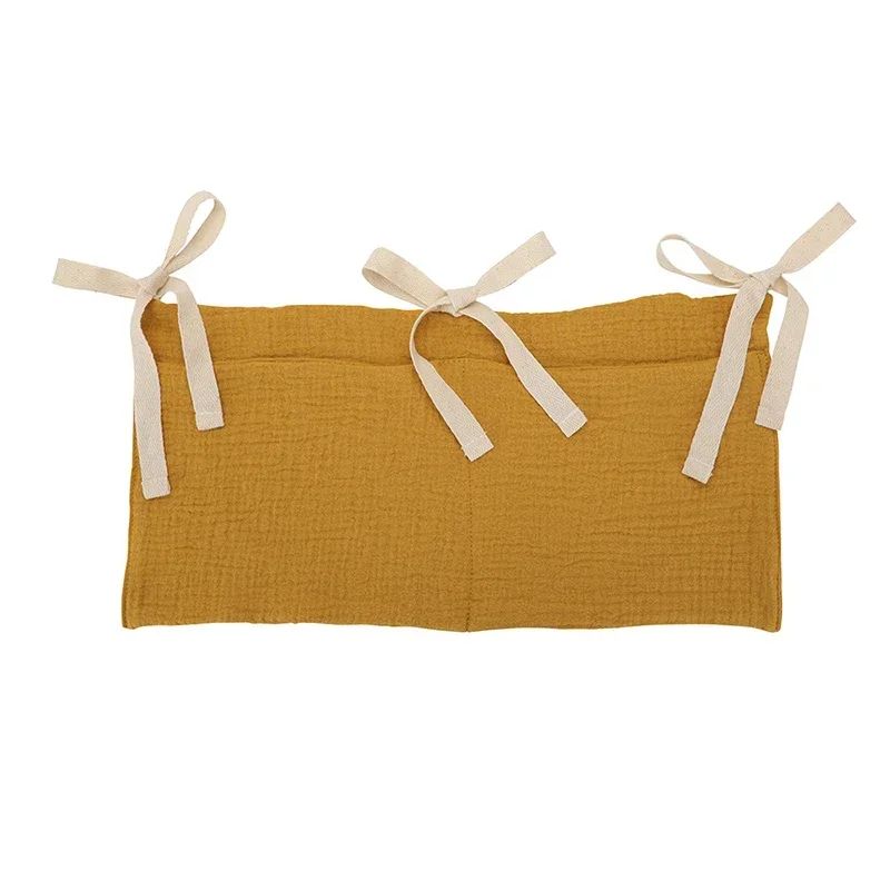 Cotton Crib Storage Organizer | Double Pouch Hanging Design | Tie-On Bedside Storage for Nursery Essentials &amp; Baby Items