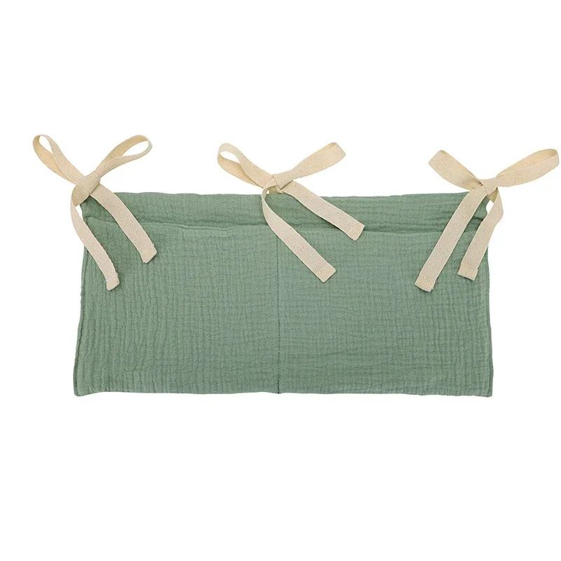 Cotton Crib Storage Organizer | Double Pouch Hanging Design | Tie-On Bedside Storage for Nursery Essentials &amp; Baby Items