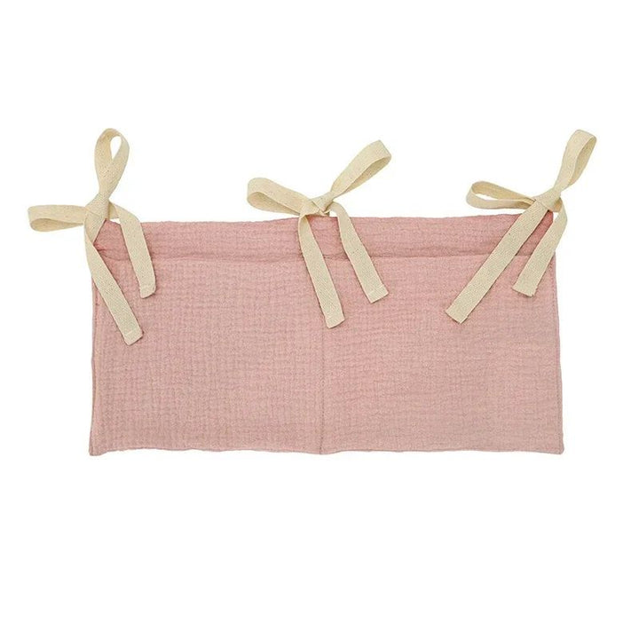 Cotton Crib Storage Organizer | Double Pouch Hanging Design | Tie-On Bedside Storage for Nursery Essentials &amp; Baby Items