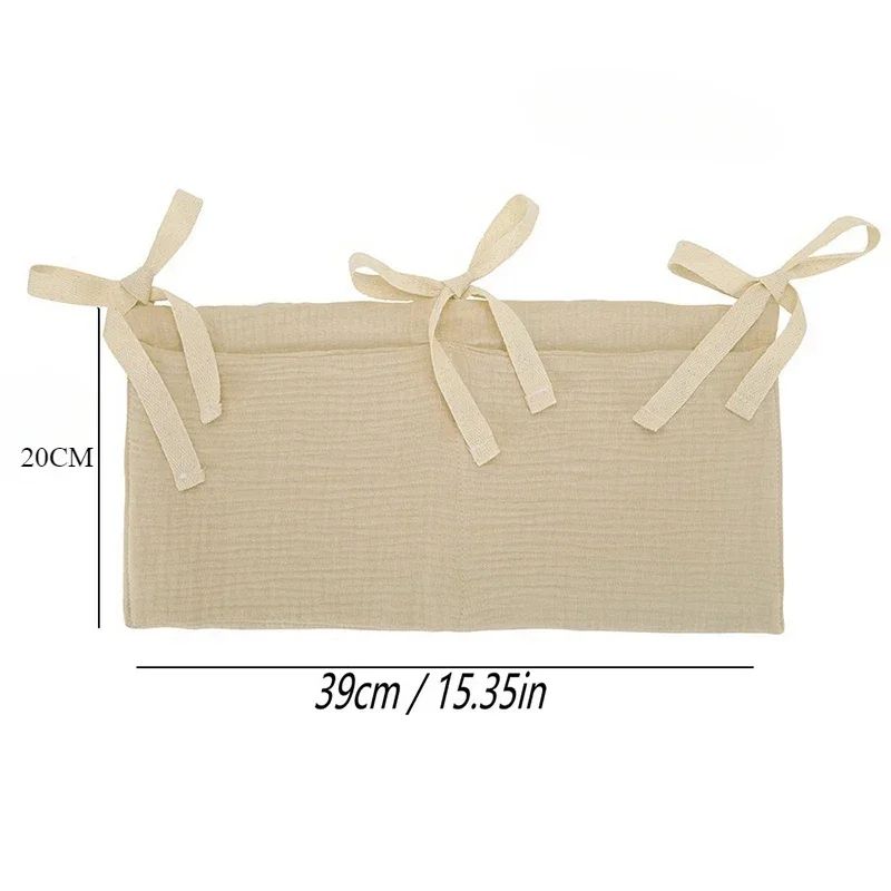 Cotton Crib Storage Organizer | Double Pouch Hanging Design | Tie-On Bedside Storage for Nursery Essentials &amp; Baby Items