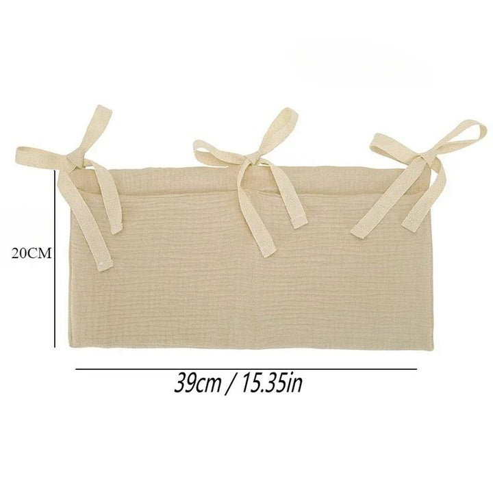 Cotton Crib Storage Organizer | Double Pouch Hanging Design | Tie-On Bedside Storage for Nursery Essentials &amp; Baby Items