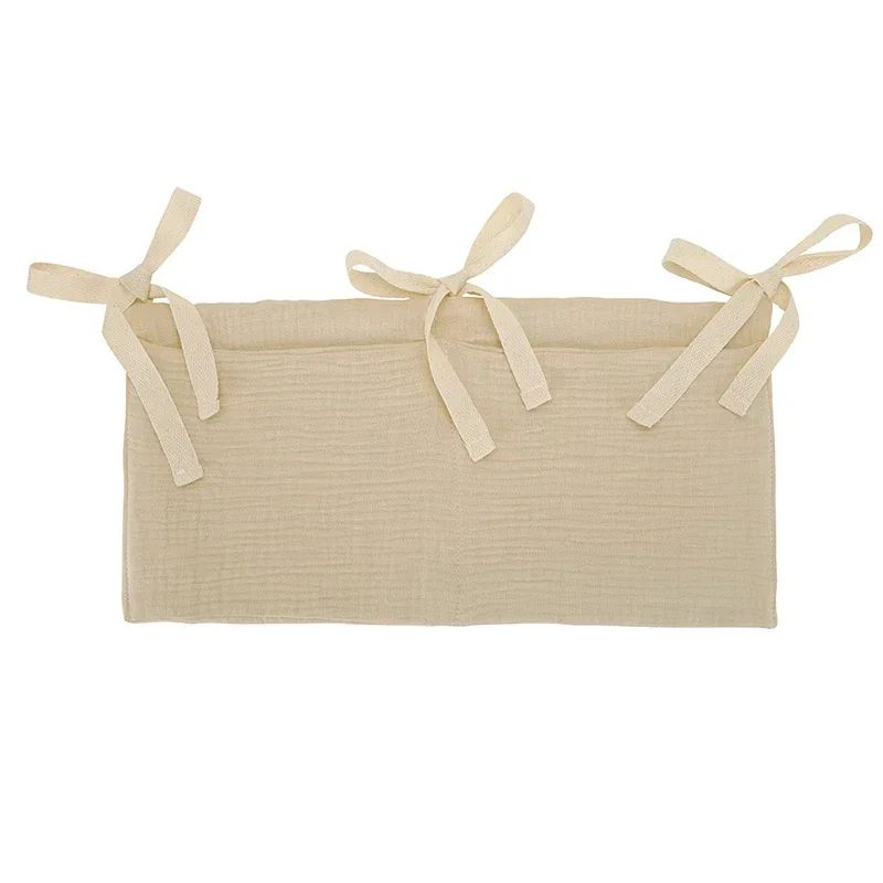 Cotton Crib Storage Organizer | Double Pouch Hanging Design | Tie-On Bedside Storage for Nursery Essentials &amp; Baby Items