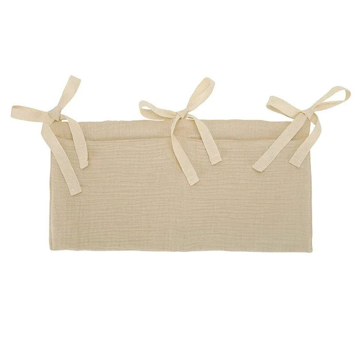 Cotton Crib Storage Organizer | Double Pouch Hanging Design | Tie-On Bedside Storage for Nursery Essentials &amp; Baby Items