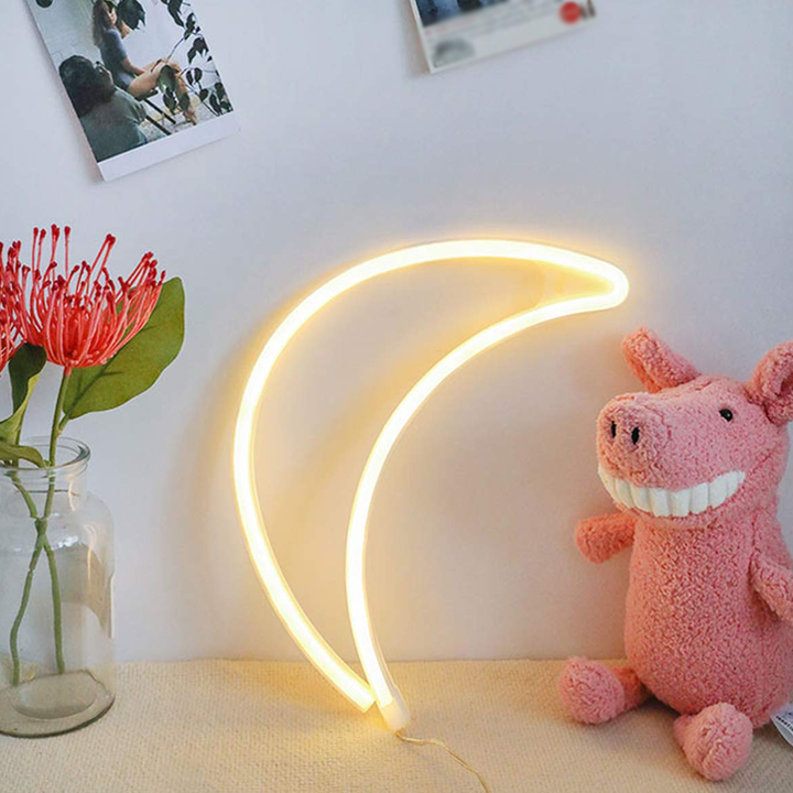 Crescent Moon LED Light | Wall or Table Display with Hanging Hole | Warm Glow for Bedroom, Office or Gift Decor