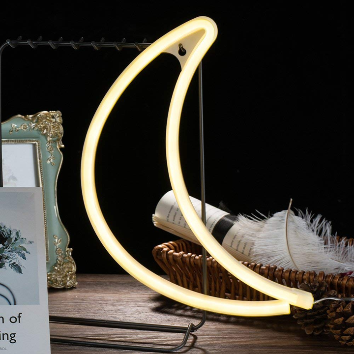 Crescent Moon LED Light | Wall or Table Display with Hanging Hole | Warm Glow for Bedroom, Office or Gift Decor