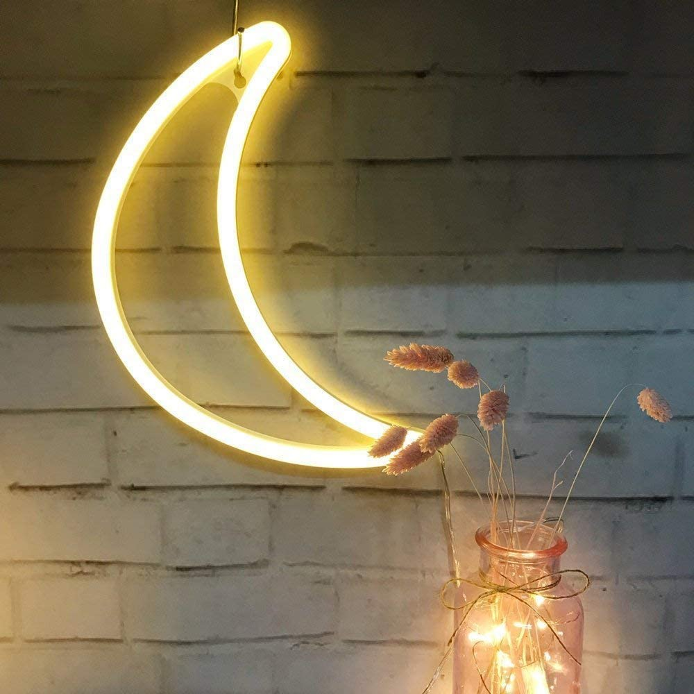 Crescent Moon LED Light | Wall or Table Display with Hanging Hole | Warm Glow for Bedroom, Office or Gift Decor