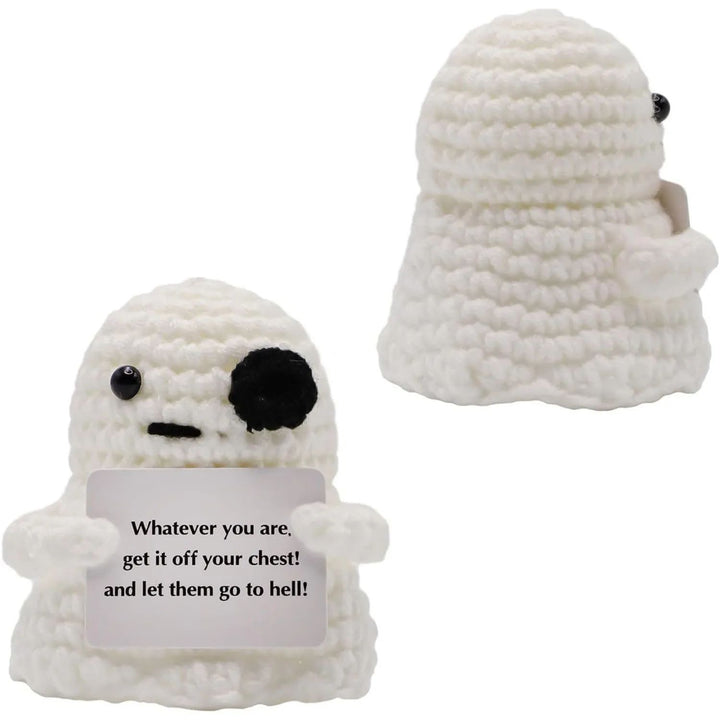 Crochet Bat Doll Halloween Decor | Includes Encouragement Card | Knitted Design for Desk, Shelf or Seasonal Display
