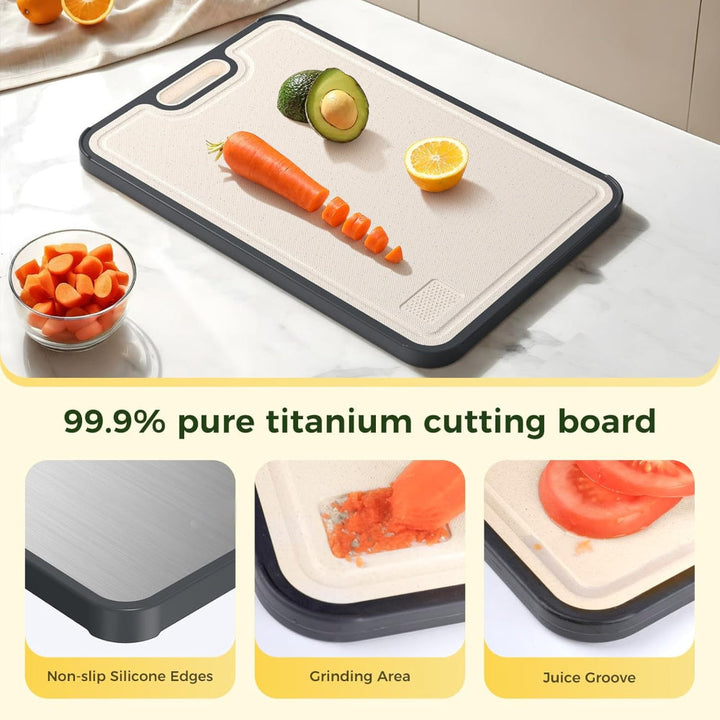 Double Sided Cutting Board Metal and Plastic Surface | Juice Groove Edge, Hanging Hole | Separates Meat and Produce Prep 4