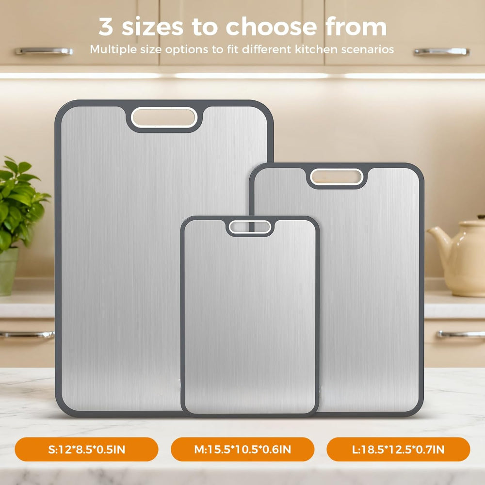 Double Sided Cutting Board Metal and Plastic Surface | Juice Groove Edge, Hanging Hole | Separates Meat and Produce Prep 3