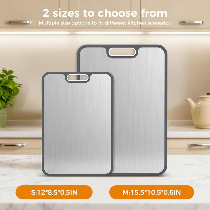 Double Sided Cutting Board Metal and Plastic Surface | Juice Groove Edge, Hanging Hole | Separates Meat and Produce Prep 2
