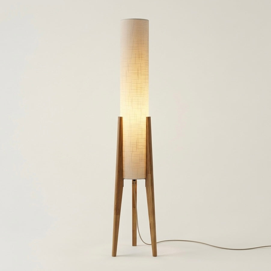 Walnut Tripod Floor Lamp | Fabric Shade | E27 | Max 40W | 130cm | IP20 | LED Compatible