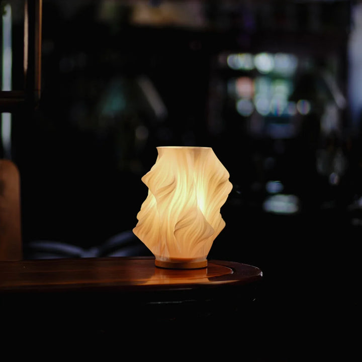 Wave Shade Table Lamp Metal &amp; Wood Base 20.5–30 cm | 3-Step Dimmable, USB-Powered | Warm &amp; Natural White Light 3