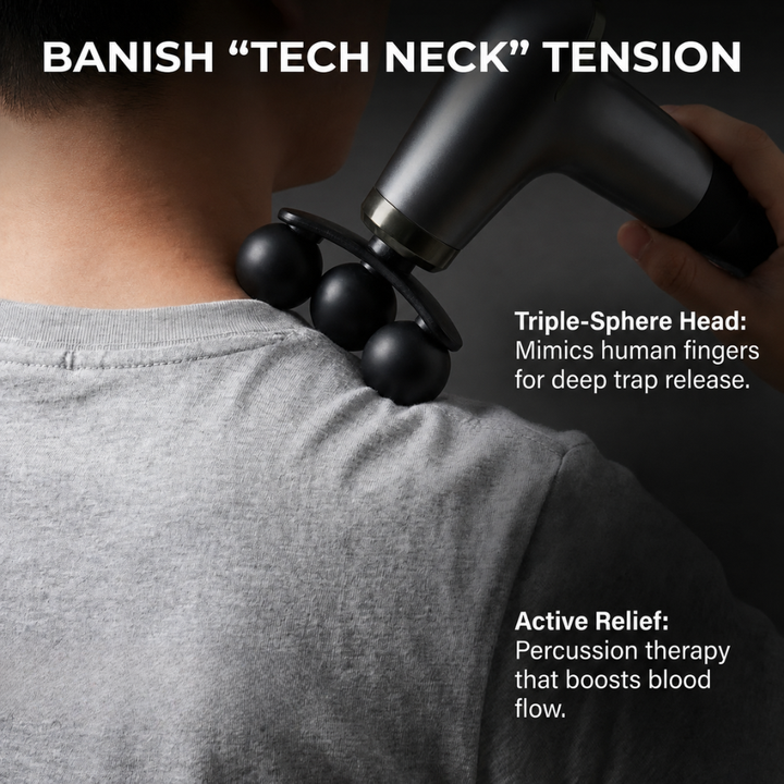 Deep Tissue Neck &amp; Shoulder Massager | Curved Long-Reach Percussion Gun with Five Massage Heads