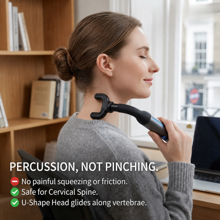 Deep Tissue Neck &amp; Shoulder Massager | Curved Long-Reach Percussion Gun with Five Massage Heads