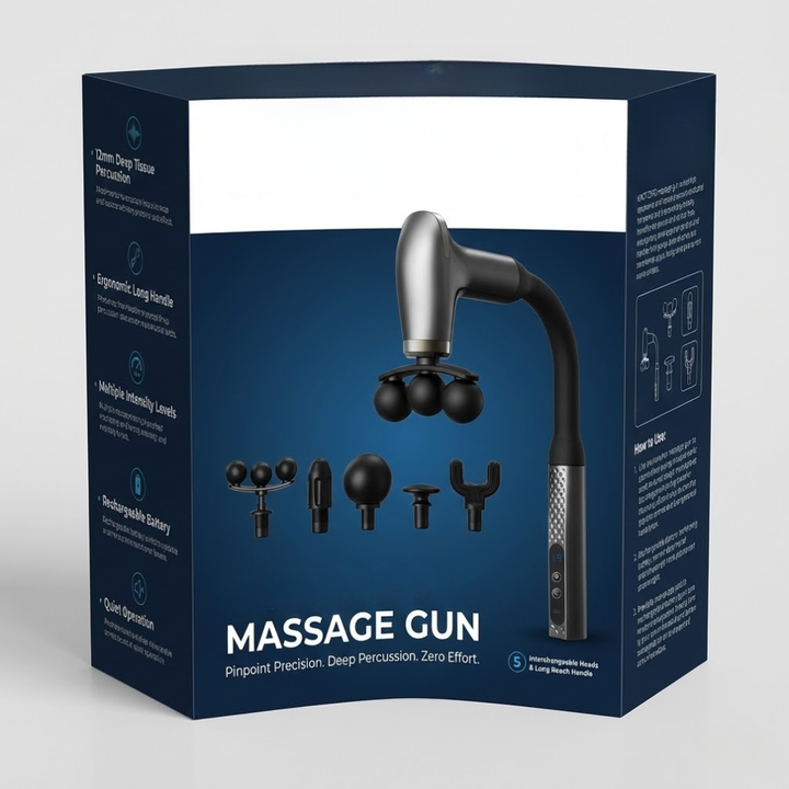 Deep Tissue Neck &amp; Shoulder Massager | Curved Long-Reach Percussion Gun with Five Massage Heads