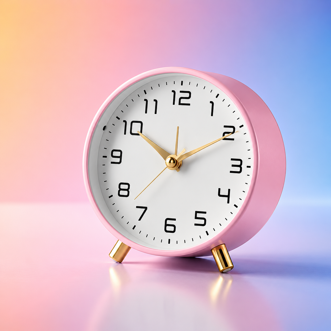 Desk Clock Round Metal Small | Peg Feet, White Face Black Numerals | Silent Sweep Movement, No Ticking for Home &amp; Office