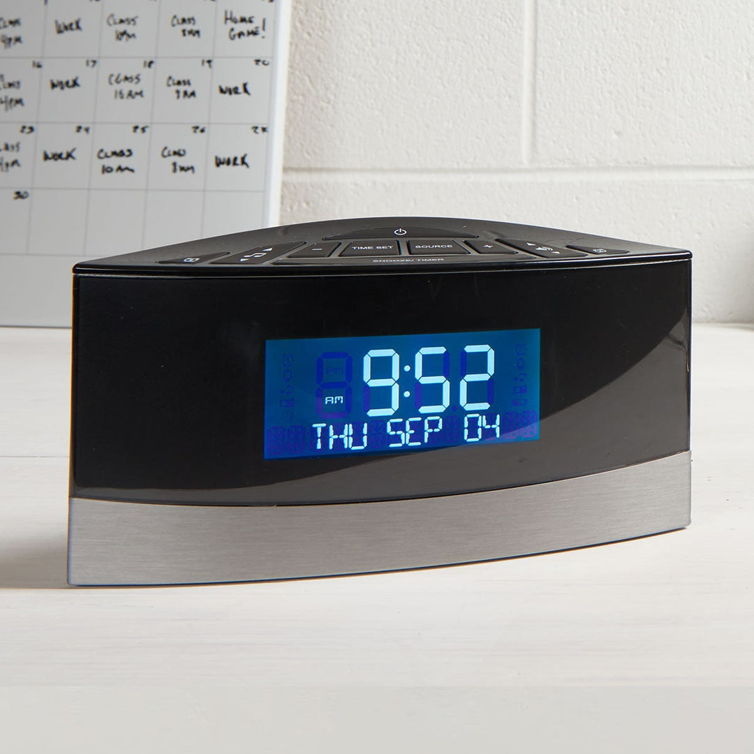 Digital Alarm Clock Radio with Sound Machine | FM Radio, Dual Alarms, 20 Sounds | Battery Backup, Blue Backlit Display